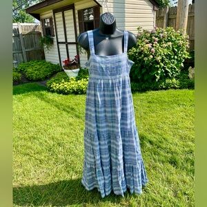 Hatch maternity chambray‎ maxi dress tiered ONE SIZE cotton linen blue pockets